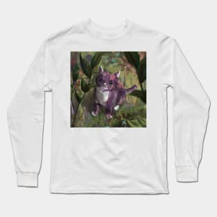 Purple cat painting Long Sleeve T-Shirt